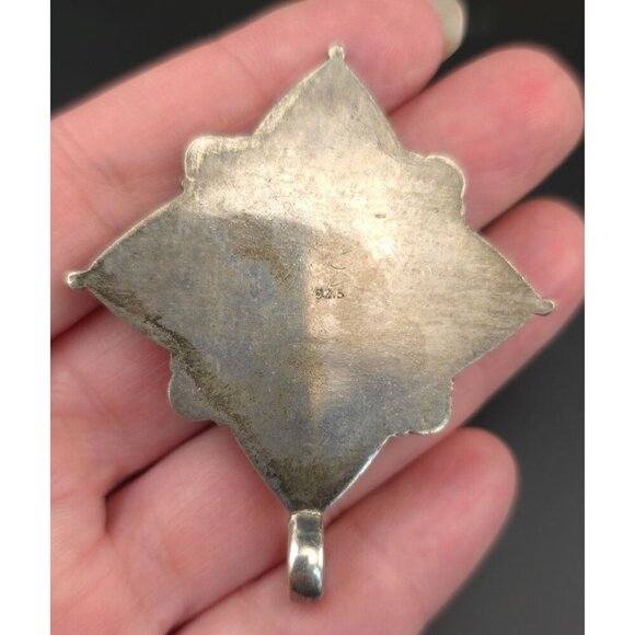 Vintage 925 Sterling Silver Pendant Amethyst & Garnet Stones Intricate Design - Picture 9 of 12